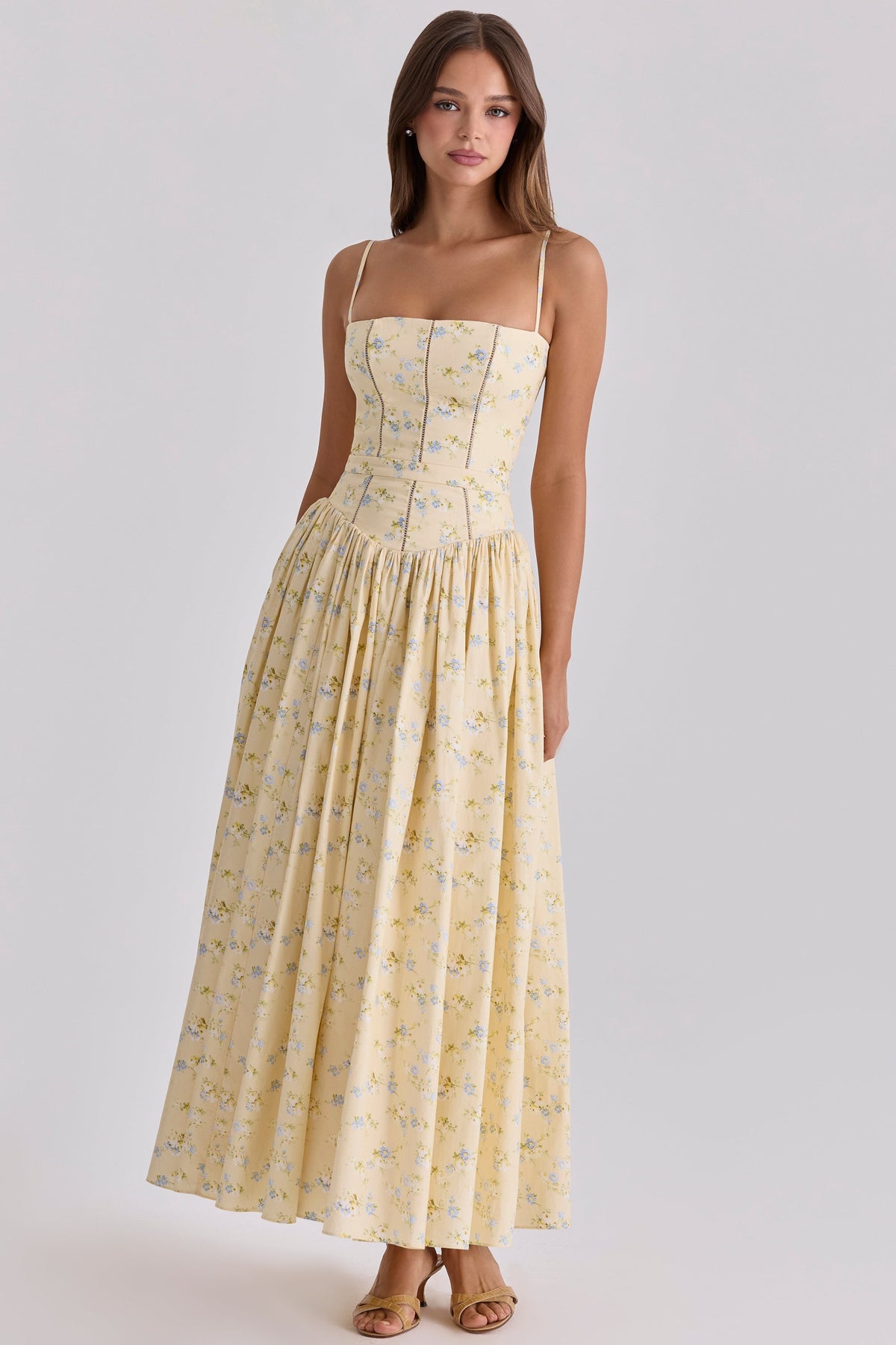 floral lemon print cotton midi sundress