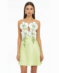 Orchid Embroidered Halter Mini Dress - Light Green