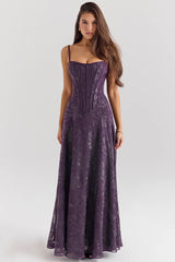 grape lurex chiffon maxi dress