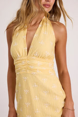 Kastoria Light Yellow Embroidered Mini Dress