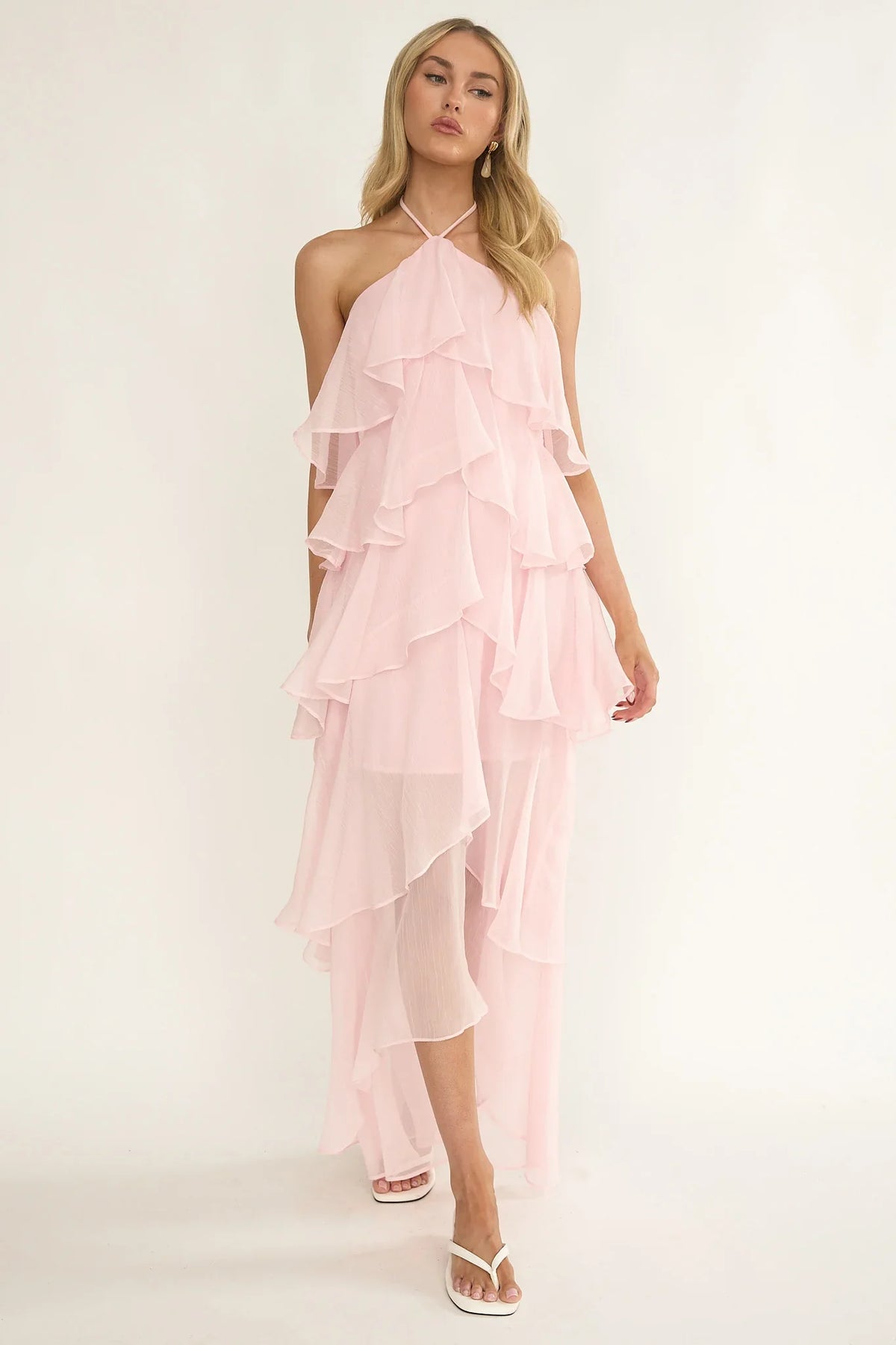 Darylyn Tiered Ruffle Maxi Dress Pink