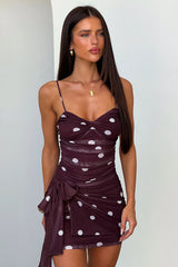 Saffira Mesh Mini Dress - Brown Polka Dot