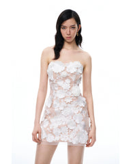 Serafina Floral Embroidered Mini Dress - White
