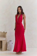 Got A Feeling Halter Satin Maxi Dress Red