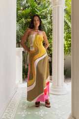 Tropical Daze Strapless Maxi Dress Green