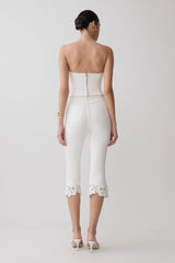 Tillie Flower Embroidery Denim Capris - White