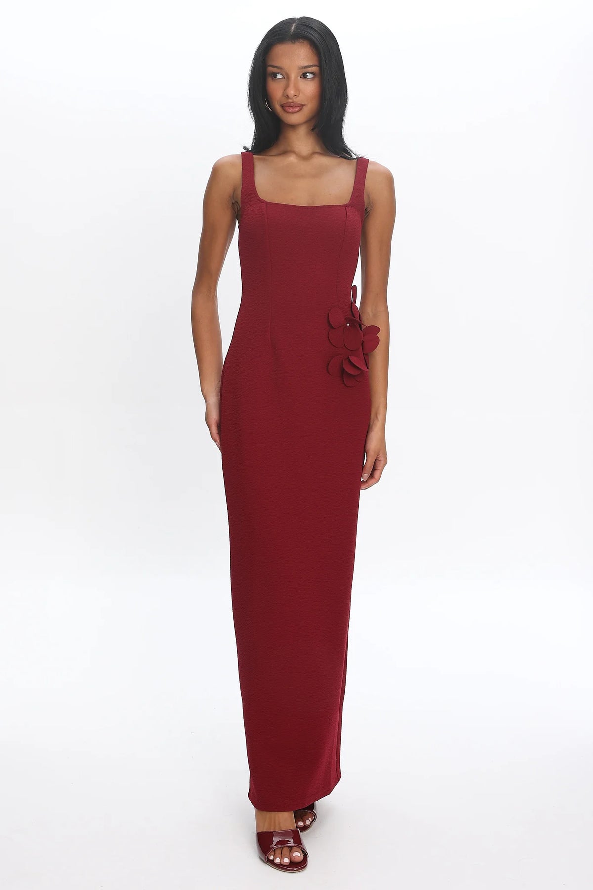 Olandra 3D Floral Maxi Dress Red