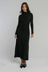 Ruth Ruched Midi Dress in Black