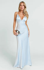 Quincy Maxi Dress - Satin Slip Dress in Sky Blue