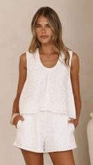 Vika Shorts - White Flower Embroidery
