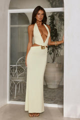 Elegant Aura Halter Maxi Dress Citrus Yellow