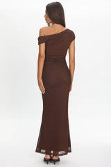 Raeva Ruched U-Neckline Maxi Dress Chocolate