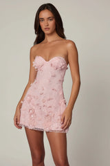 Embellished Bandeau A-line Mini Dress in Ballet Pink