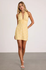 Kastoria Light Yellow Embroidered Mini Dress