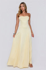 Moment Of Class Strapless Satin Maxi Dress Lemon