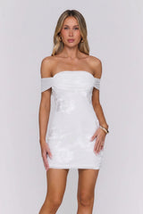 Saltwater Sonata Off Shoulder Mesh Mini Dress White