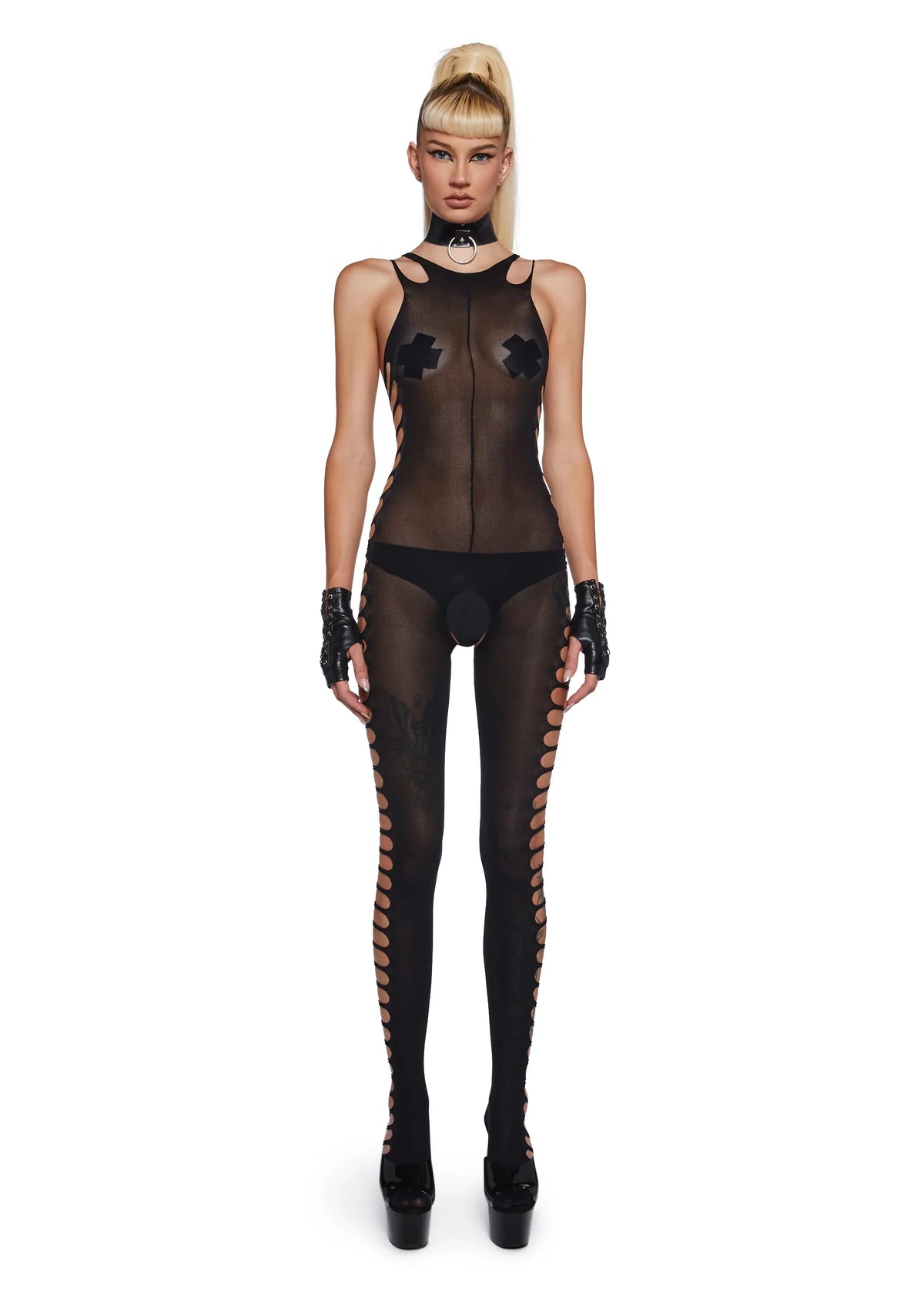 Lost In Lust Cut Out Body Stocking - Black