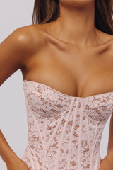 baby pink floral lace boned corset top