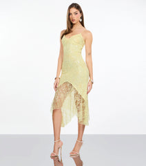 Roxie Beaded Lace Asymmetrical Midi Dress