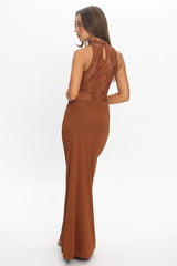 Lorely Lace Bodice Cowl Maxi Dress Chocolate