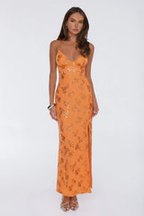 Stay Magnetic Mesh Beaded Maxi Dress Orange