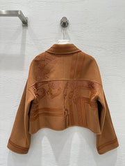 HM Embroidered Short Golden Camel Coat Wool Cashmere Calfskin 349658