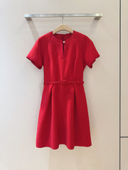 CD 25 Round Neck Raglan Sleeve Dress Red Polyester