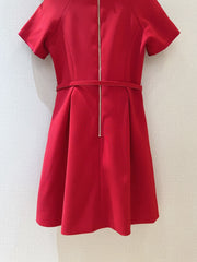 CD 25 Round Neck Raglan Sleeve Dress Red Polyester