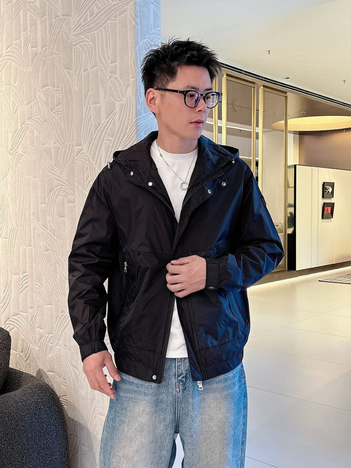 Moncler Men's Hooded Windbreaker Jacket Nylon Fabric