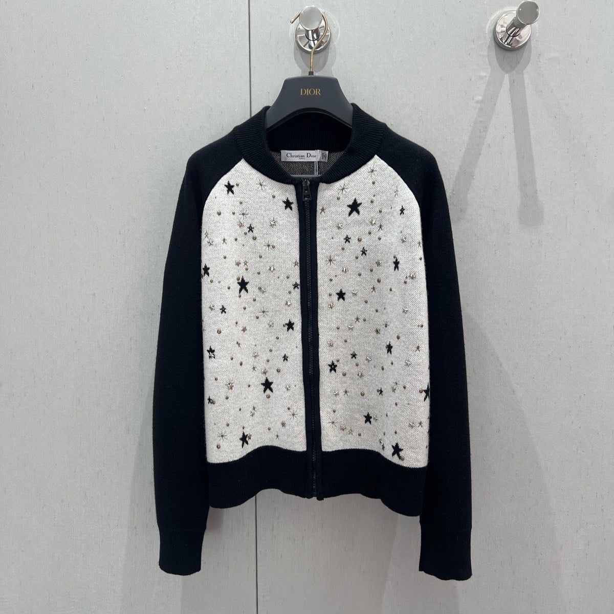 CD 25 Round Neck Cardigan Black White Cashmere 210860