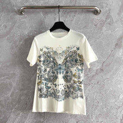 CD Butterfly T-shirt White mix colors Cotton Linen