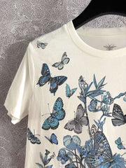 CD Butterfly T-shirt White mix Blue Cotton Linen