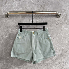 Fendi Hand-made Needle-picking Shorts Blue Green Cotton