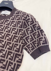 Fendi 25 Short-sleeved Knitted T-shirt Brown Cotton