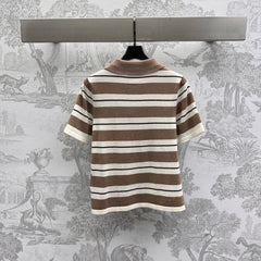 Miu 25 Polo T-Shirt Brown mix Beige Virgin Wool 233466