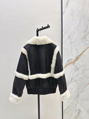 Burberry 25 Shearling-trimmed Bomber Jacket Black White Fur Leather